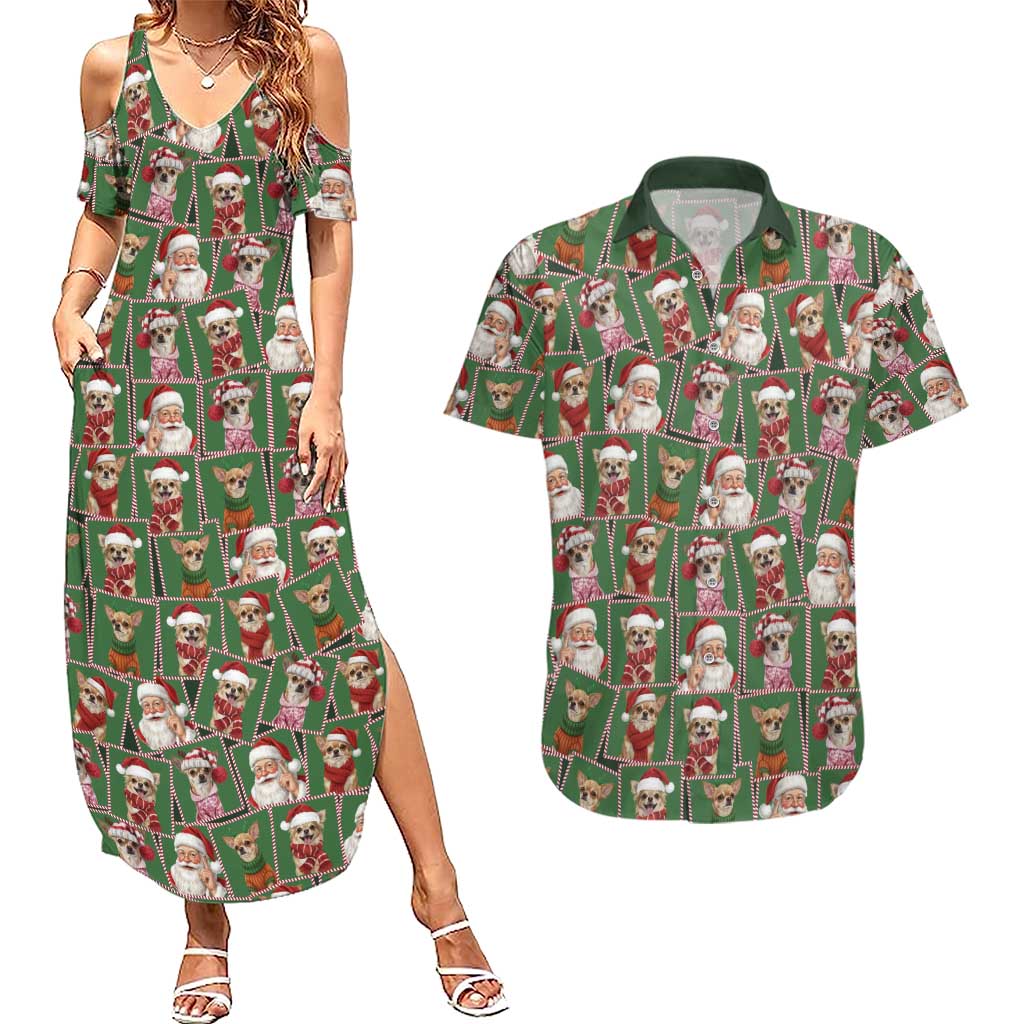 Chihuahua Santa Clau Christmas Couples Matching Summer Maxi Dress and Hawaiian Shirt Xmas Holiday Patterns - Wonder Print Shop