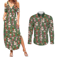 Chihuahua Santa Clau Christmas Couples Matching Summer Maxi Dress and Long Sleeve Button Shirt Xmas Holiday Patterns - Wonder Print Shop