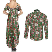 Chihuahua Santa Clau Christmas Couples Matching Summer Maxi Dress and Long Sleeve Button Shirt Xmas Holiday Patterns - Wonder Print Shop