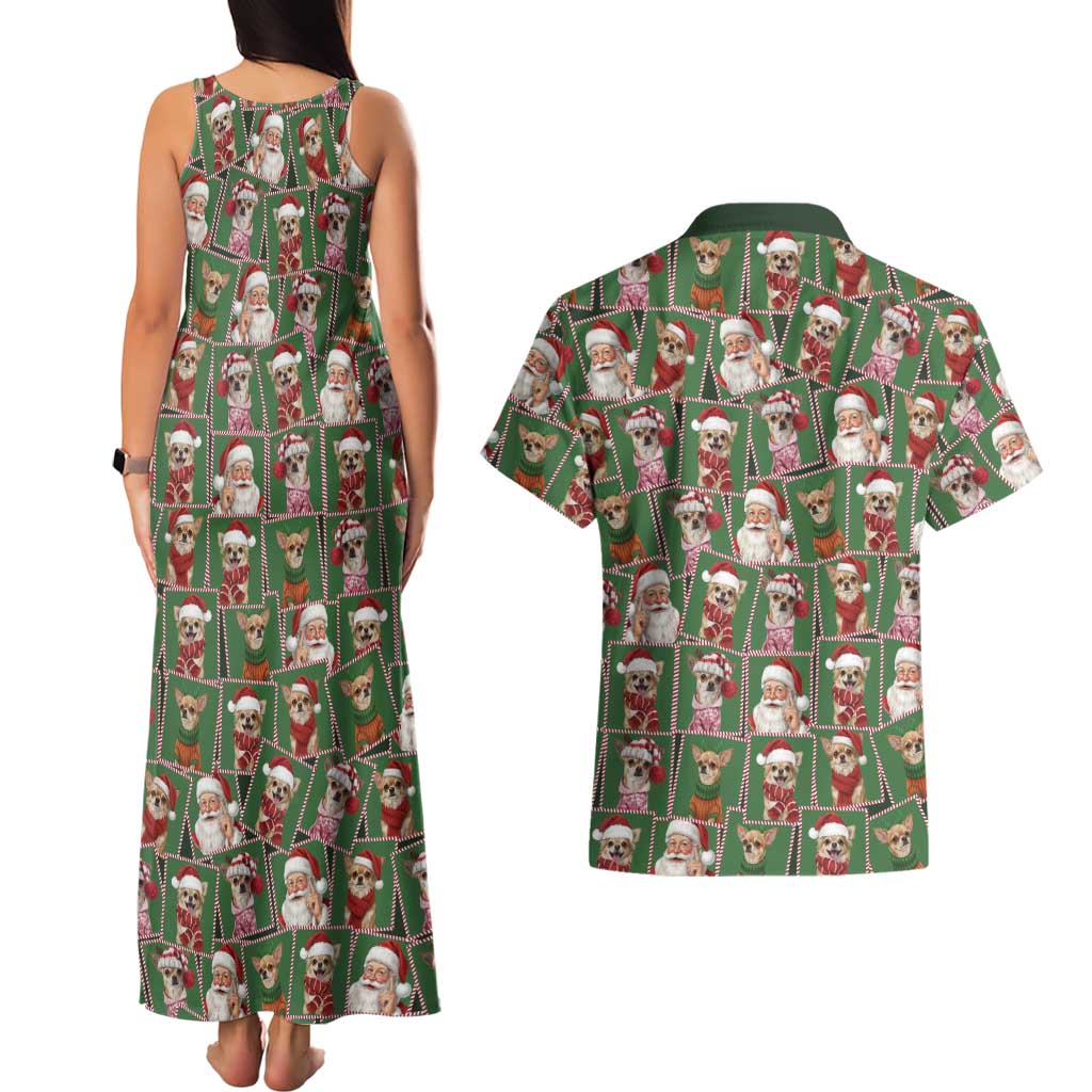 Chihuahua Santa Clau Christmas Couples Matching Tank Maxi Dress and Hawaiian Shirt Xmas Holiday Patterns - Wonder Print Shop