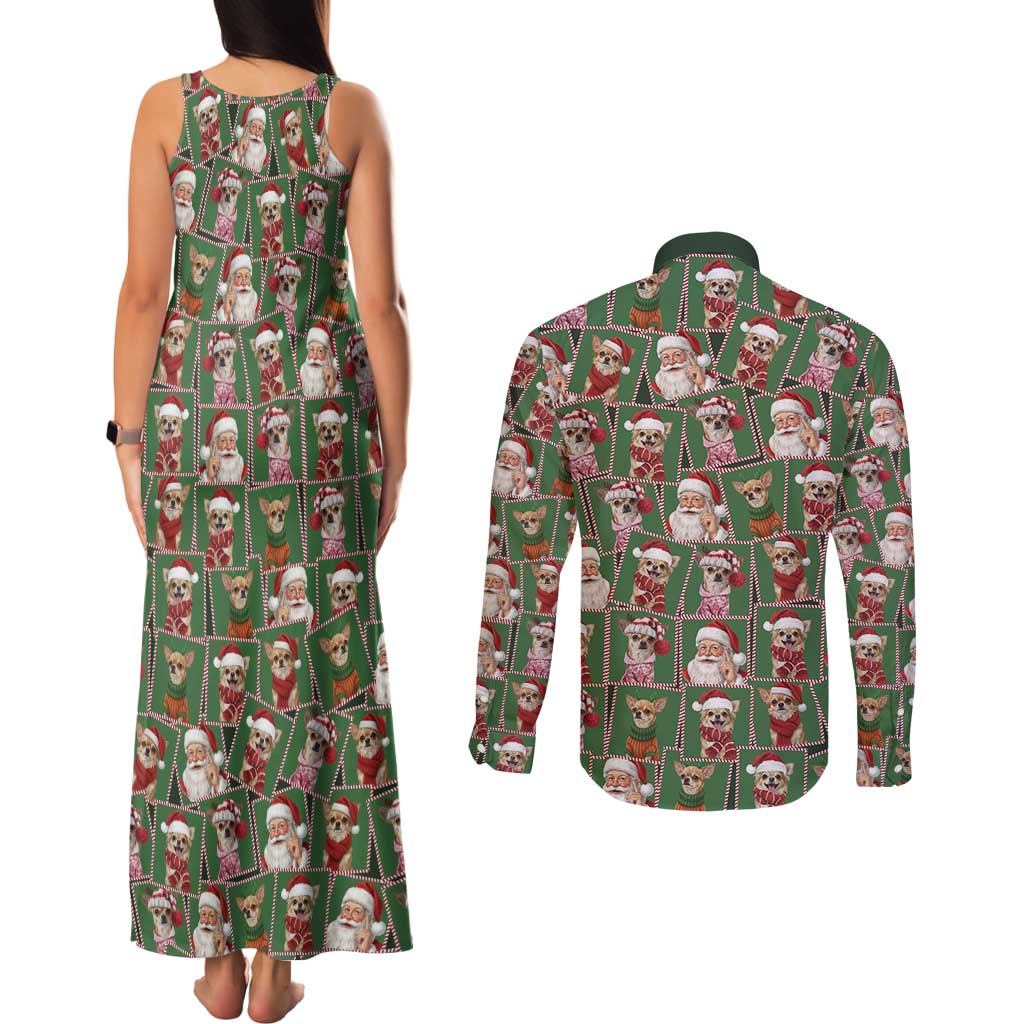Chihuahua Santa Clau Christmas Couples Matching Tank Maxi Dress and Long Sleeve Button Shirt Xmas Holiday Patterns - Wonder Print Shop