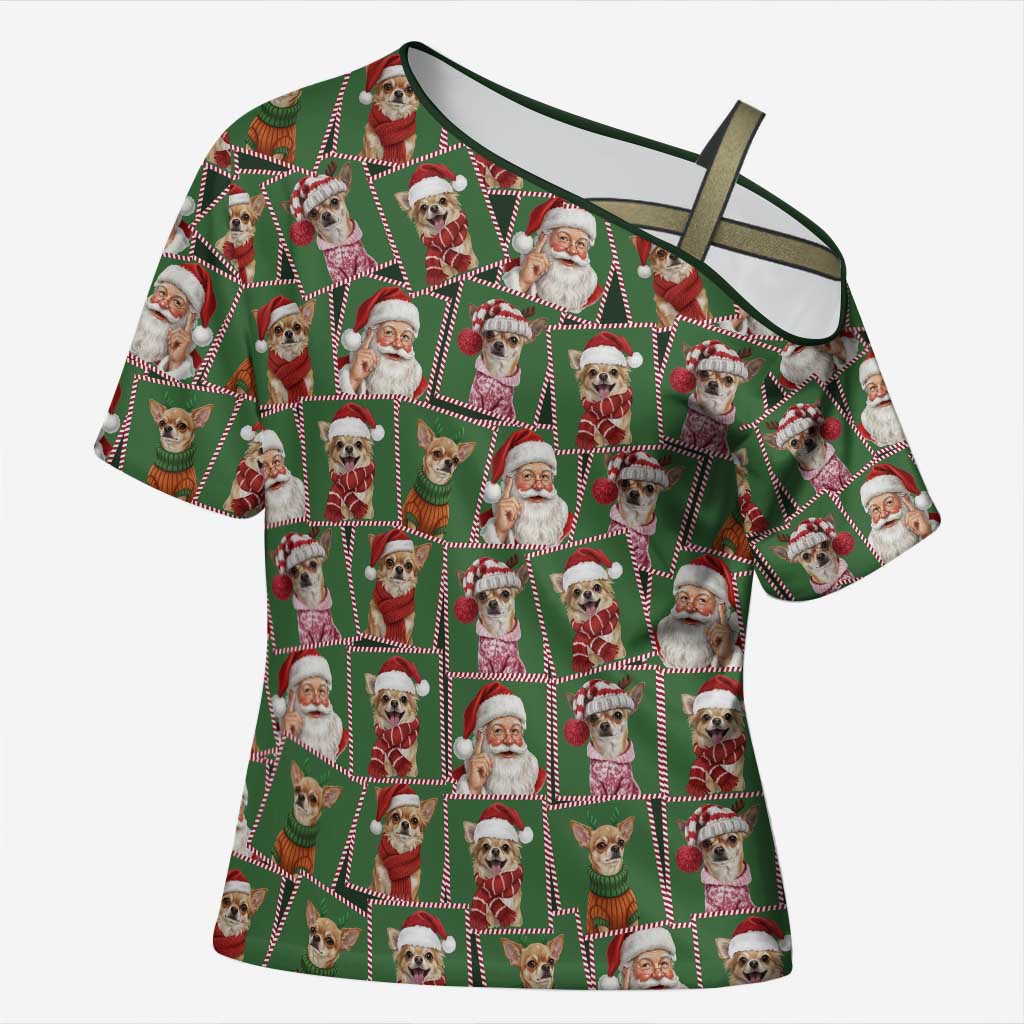 Chihuahua Santa Clau Christmas Cross Shoulder Shirt Xmas Holiday Patterns - Wonder Print Shop