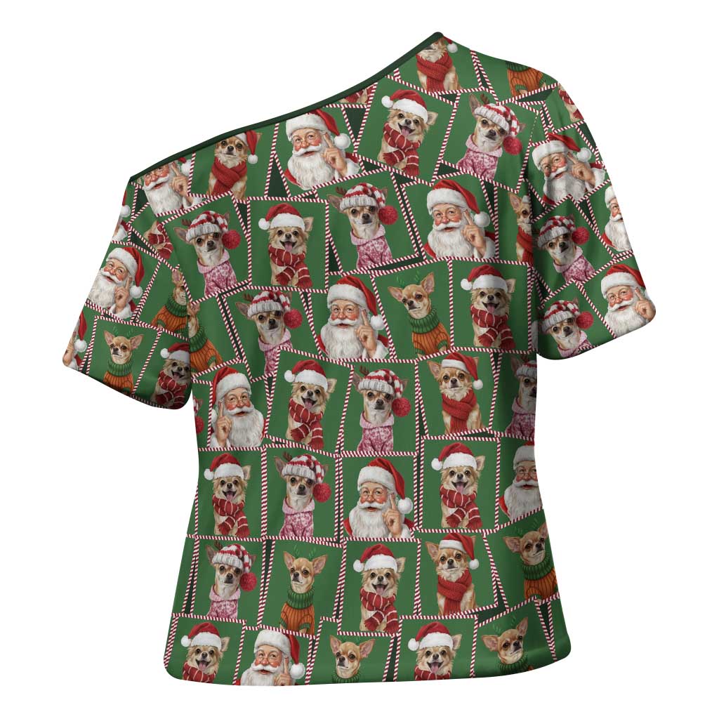 Chihuahua Santa Clau Christmas Cross Shoulder Shirt Xmas Holiday Patterns - Wonder Print Shop