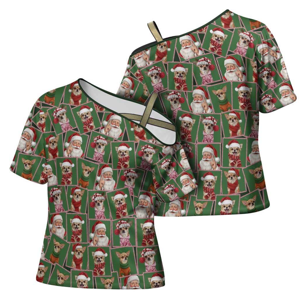 Chihuahua Santa Clau Christmas Cross Shoulder Shirt Xmas Holiday Patterns - Wonder Print Shop