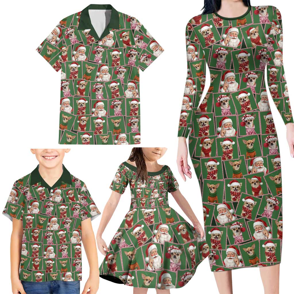 Chihuahua Santa Clau Christmas Family Matching Long Sleeve Bodycon Dress and Hawaiian Shirt Xmas Holiday Patterns - Wonder Print Shop