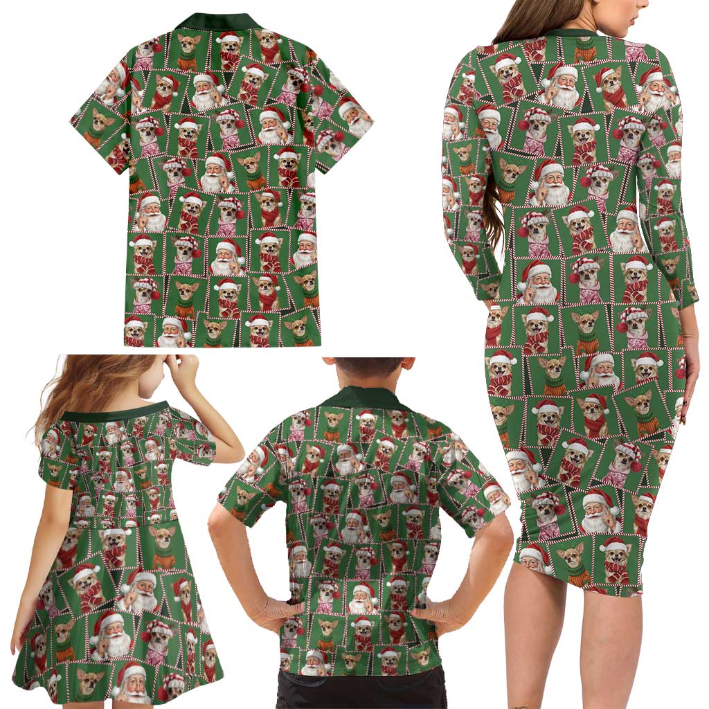 Chihuahua Santa Clau Christmas Family Matching Long Sleeve Bodycon Dress and Hawaiian Shirt Xmas Holiday Patterns - Wonder Print Shop