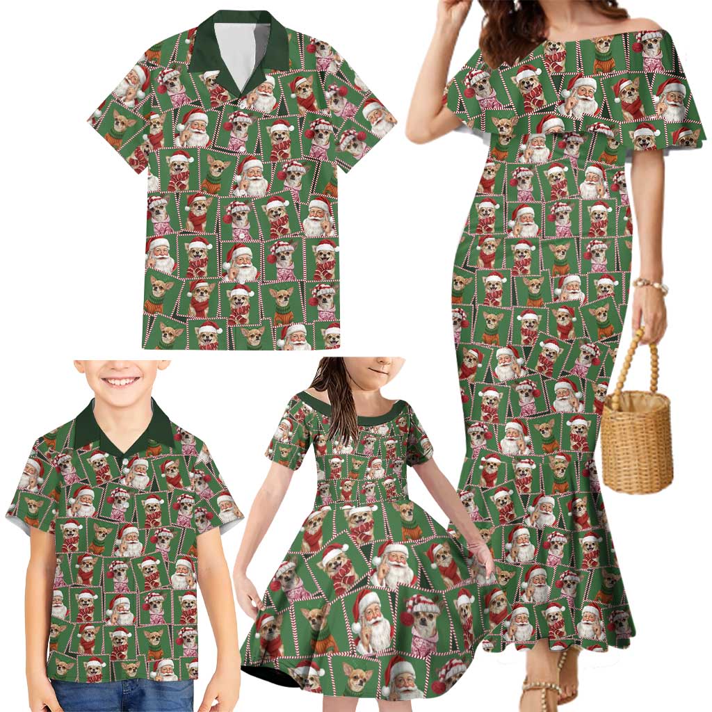 Chihuahua Santa Clau Christmas Family Matching Mermaid Dress and Hawaiian Shirt Xmas Holiday Patterns - Wonder Print Shop