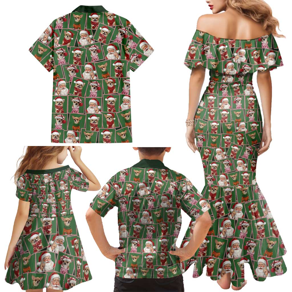 Chihuahua Santa Clau Christmas Family Matching Mermaid Dress and Hawaiian Shirt Xmas Holiday Patterns - Wonder Print Shop