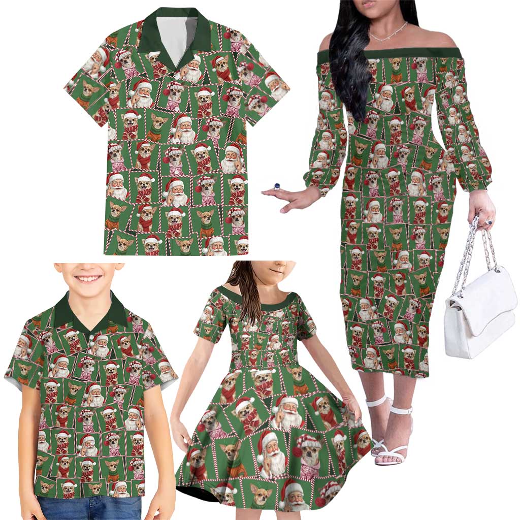 Chihuahua Santa Clau Christmas Family Matching Off The Shoulder Long Sleeve Dress and Hawaiian Shirt Xmas Holiday Patterns - Wonder Print Shop