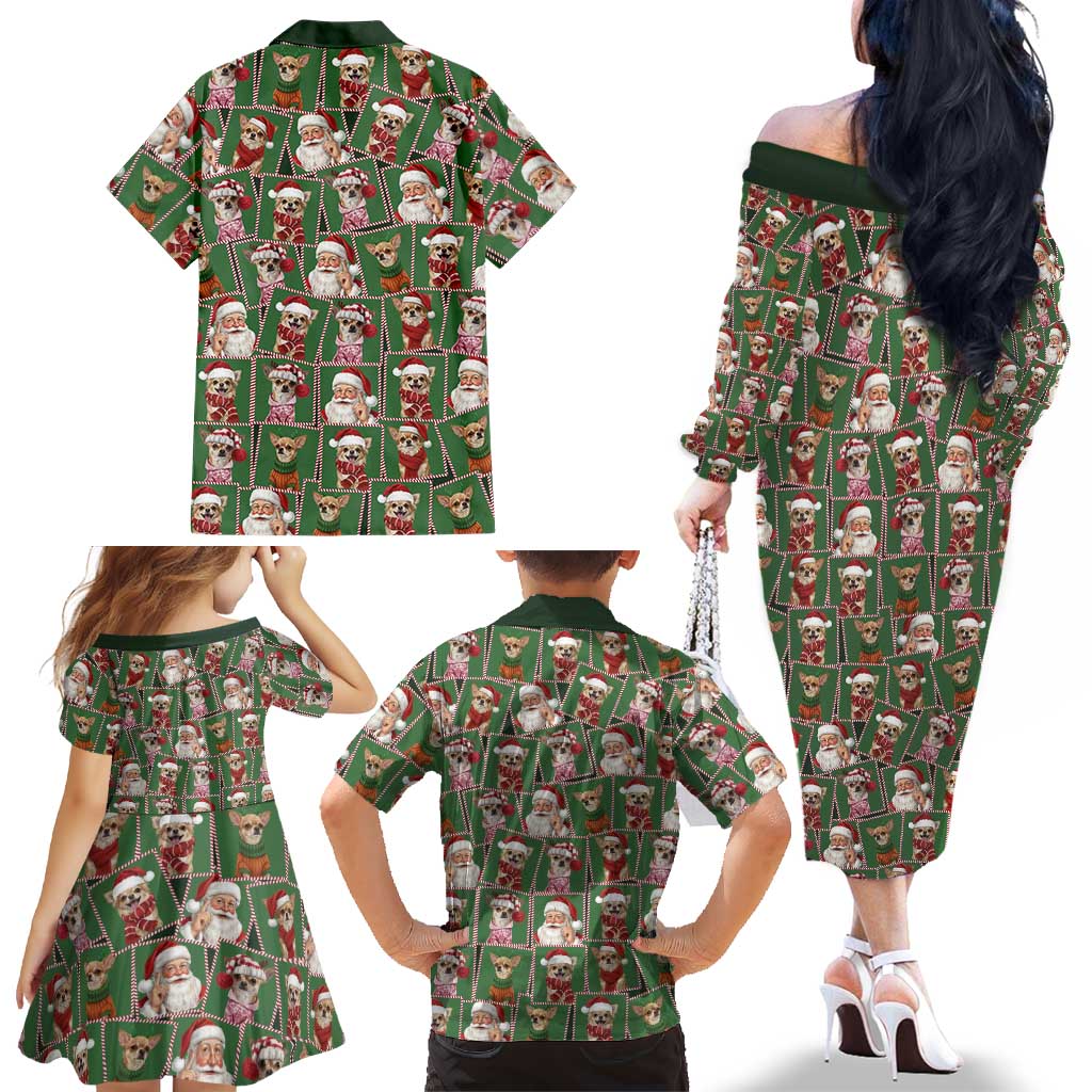 Chihuahua Santa Clau Christmas Family Matching Off The Shoulder Long Sleeve Dress and Hawaiian Shirt Xmas Holiday Patterns - Wonder Print Shop