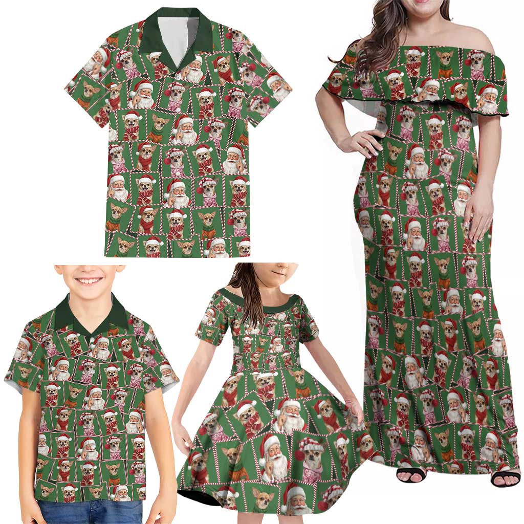 Chihuahua Santa Clau Christmas Family Matching Off Shoulder Maxi Dress and Hawaiian Shirt Xmas Holiday Patterns - Wonder Print Shop