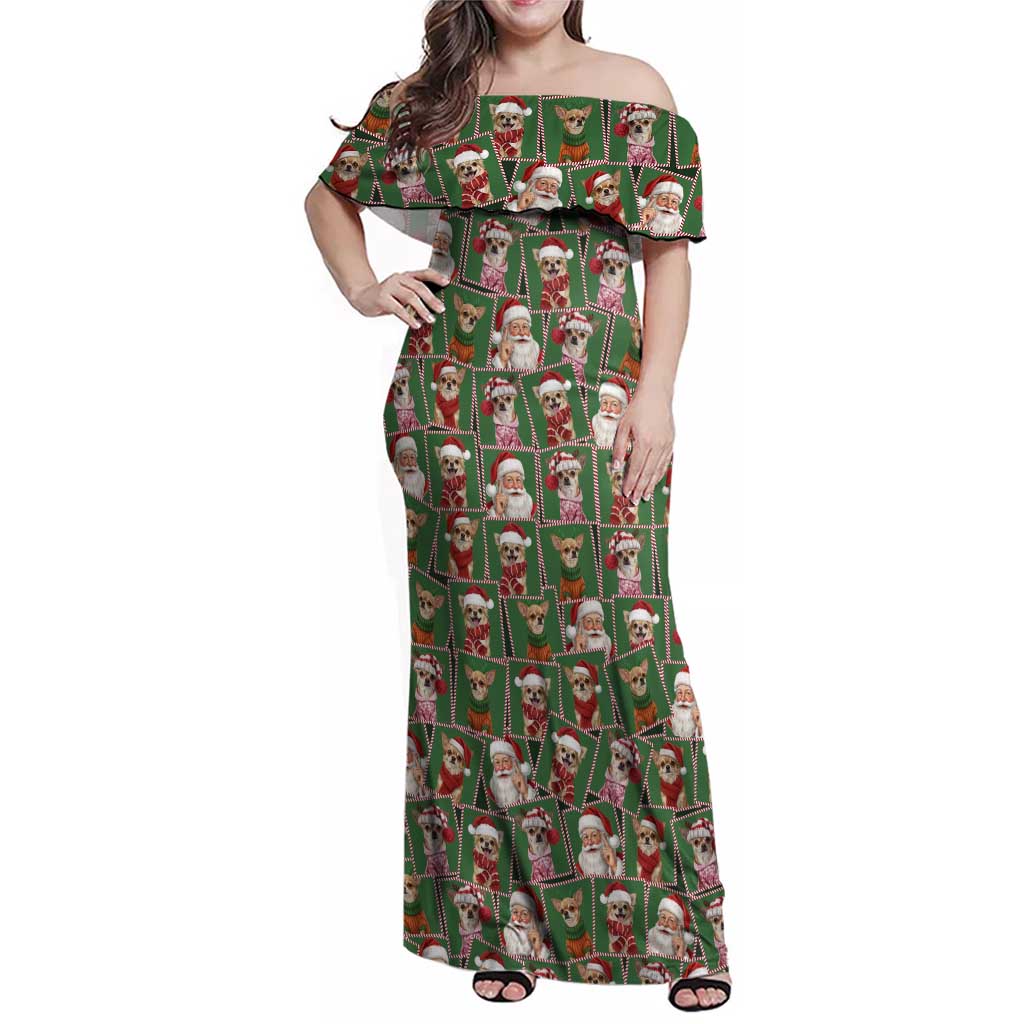 Chihuahua Santa Clau Christmas Family Matching Off Shoulder Maxi Dress and Hawaiian Shirt Xmas Holiday Patterns - Wonder Print Shop