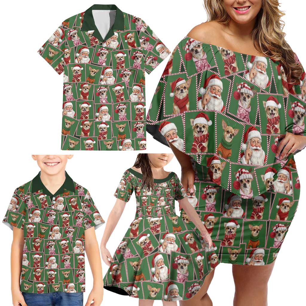 Chihuahua Santa Clau Christmas Family Matching Off Shoulder Short Dress and Hawaiian Shirt Xmas Holiday Patterns - Wonder Print Shop