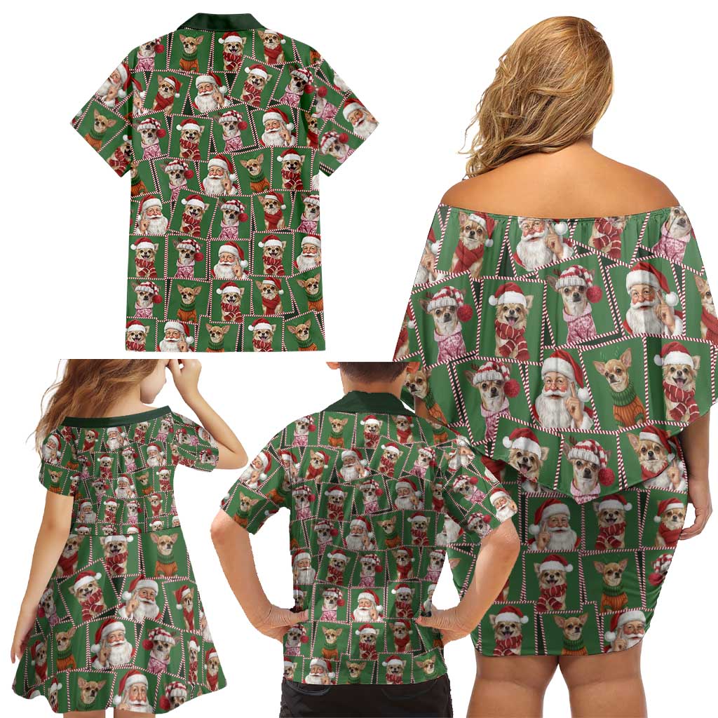 Chihuahua Santa Clau Christmas Family Matching Off Shoulder Short Dress and Hawaiian Shirt Xmas Holiday Patterns - Wonder Print Shop