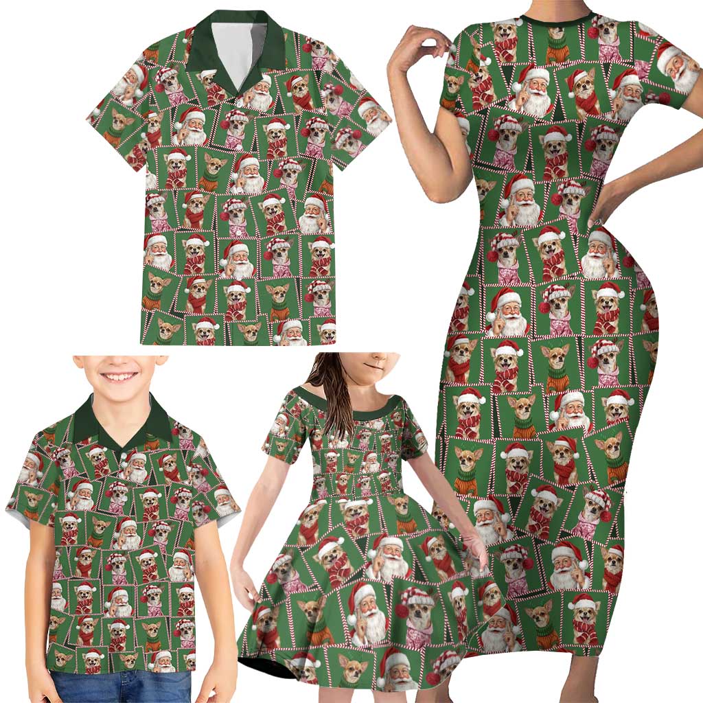 Chihuahua Santa Clau Christmas Family Matching Short Sleeve Bodycon Dress and Hawaiian Shirt Xmas Holiday Patterns - Wonder Print Shop