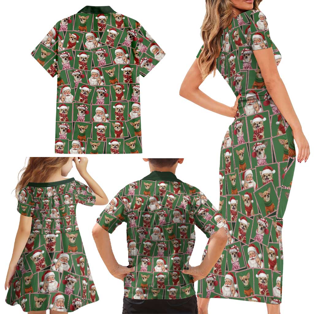 Chihuahua Santa Clau Christmas Family Matching Short Sleeve Bodycon Dress and Hawaiian Shirt Xmas Holiday Patterns - Wonder Print Shop