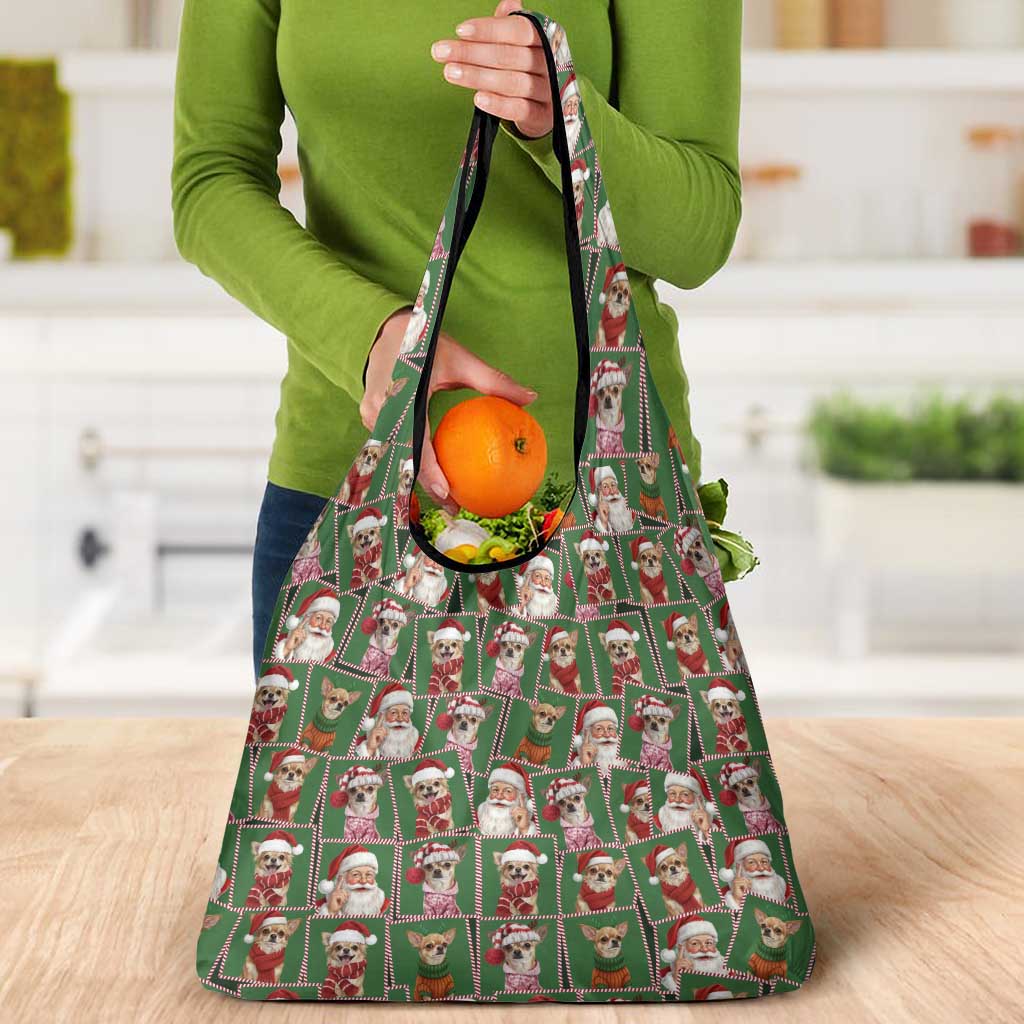 Chihuahua Santa Clau Christmas Grocery Bag Xmas Holiday Patterns - Wonder Print Shop