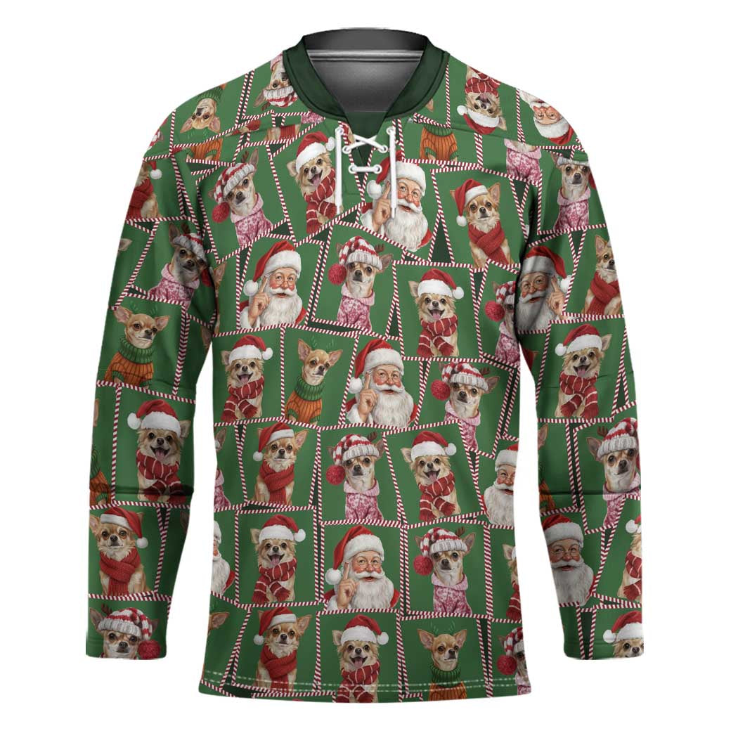 Chihuahua Santa Clau Christmas Hockey Jersey Xmas Holiday Patterns - Wonder Print Shop