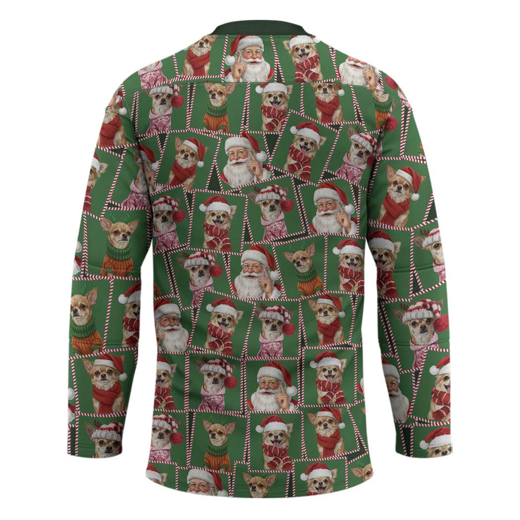 Chihuahua Santa Clau Christmas Hockey Jersey Xmas Holiday Patterns - Wonder Print Shop