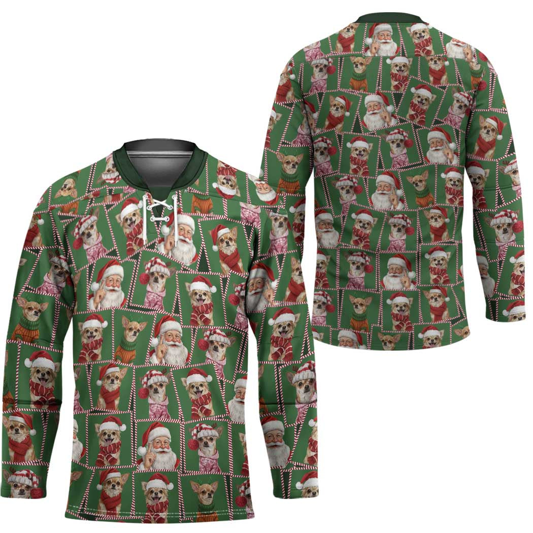 Chihuahua Santa Clau Christmas Hockey Jersey Xmas Holiday Patterns - Wonder Print Shop