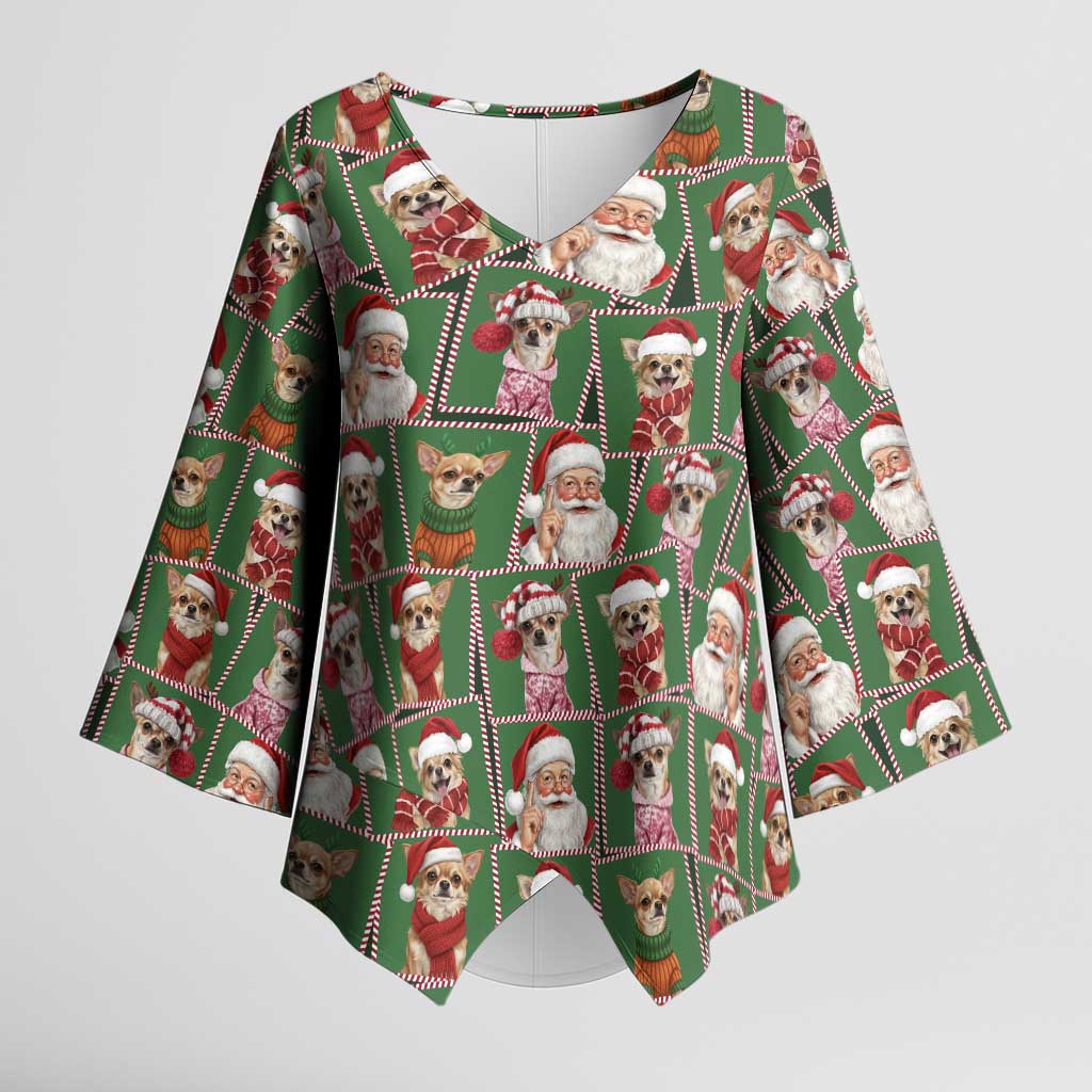 Chihuahua Santa Clau Christmas Kimono Sleeve Blouse Xmas Holiday Patterns - Wonder Print Shop