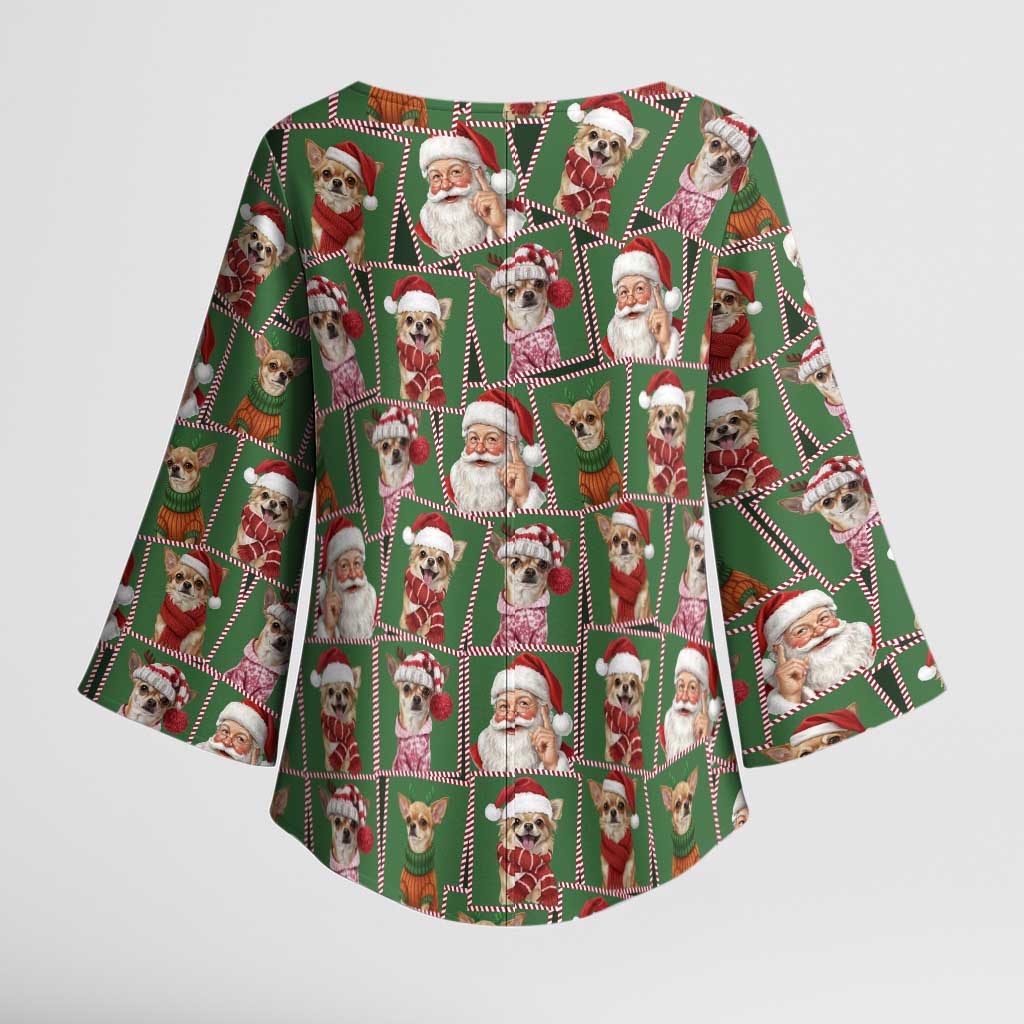 Chihuahua Santa Clau Christmas Kimono Sleeve Blouse Xmas Holiday Patterns - Wonder Print Shop