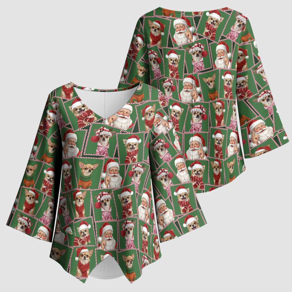 Chihuahua Santa Clau Christmas Kimono Sleeve Blouse Xmas Holiday Patterns - Wonder Print Shop