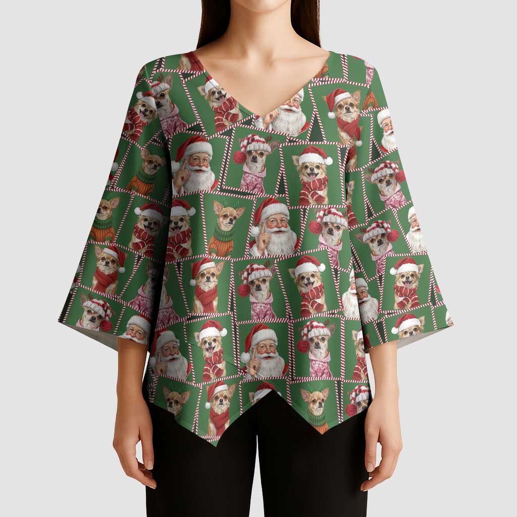 Chihuahua Santa Clau Christmas Kimono Sleeve Blouse Xmas Holiday Patterns - Wonder Print Shop