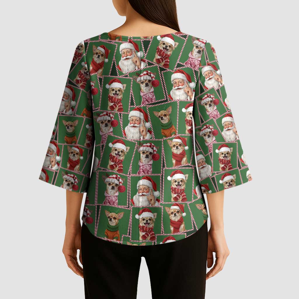 Chihuahua Santa Clau Christmas Kimono Sleeve Blouse Xmas Holiday Patterns - Wonder Print Shop