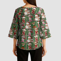Chihuahua Santa Clau Christmas Kimono Sleeve Blouse Xmas Holiday Patterns - Wonder Print Shop