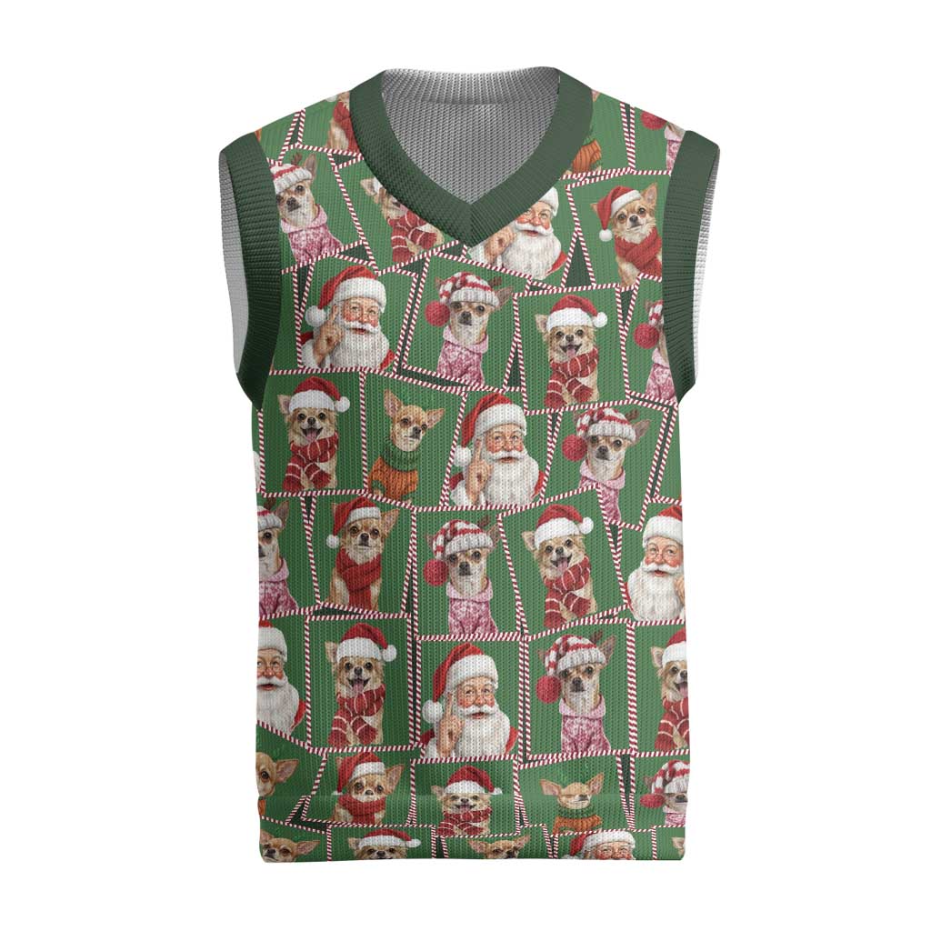 Chihuahua Santa Clau Christmas Knitted V-Neck Vest Xmas Holiday Patterns - Wonder Print Shop
