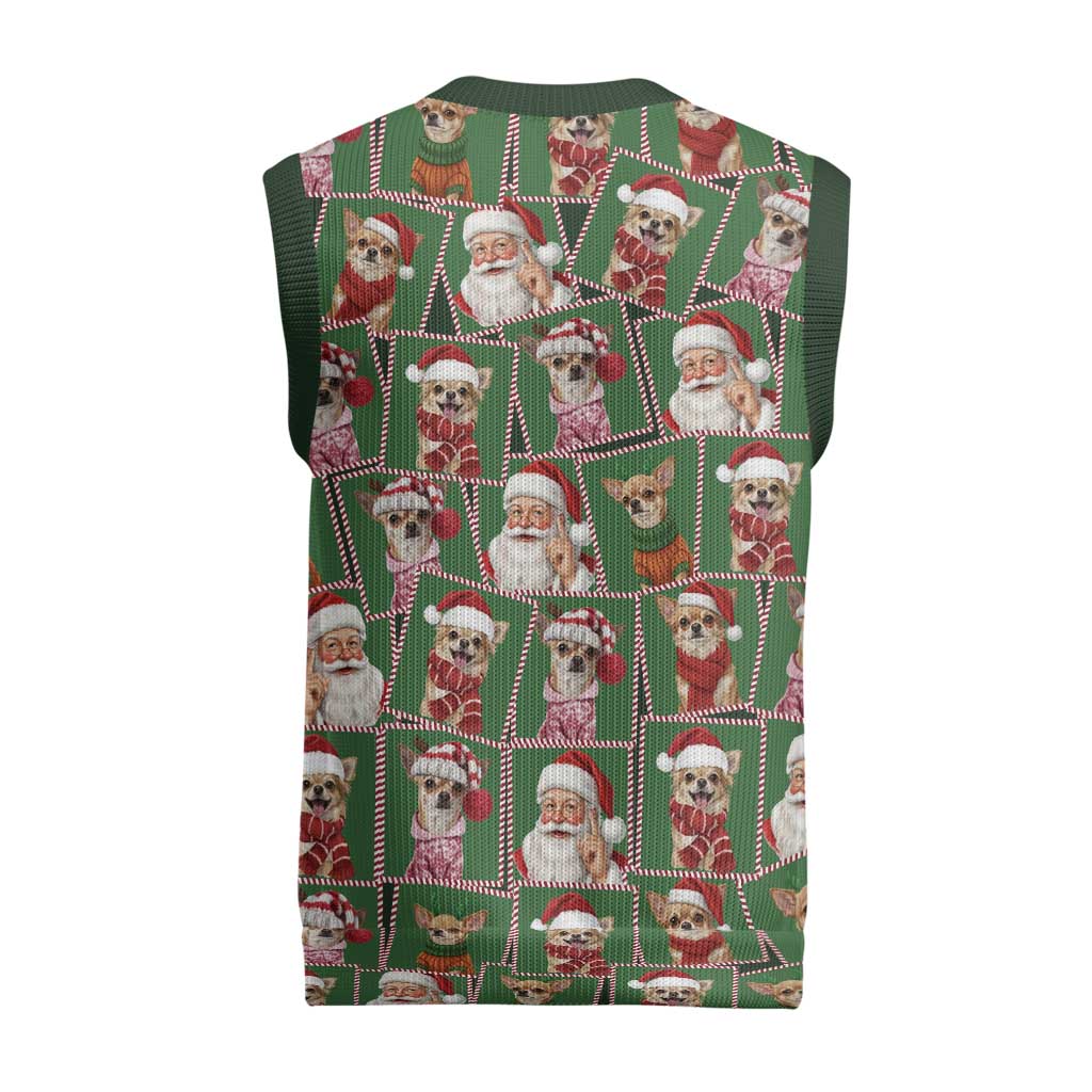 Chihuahua Santa Clau Christmas Knitted V-Neck Vest Xmas Holiday Patterns - Wonder Print Shop