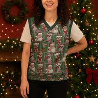 Chihuahua Santa Clau Christmas Knitted V-Neck Vest Xmas Holiday Patterns - Wonder Print Shop