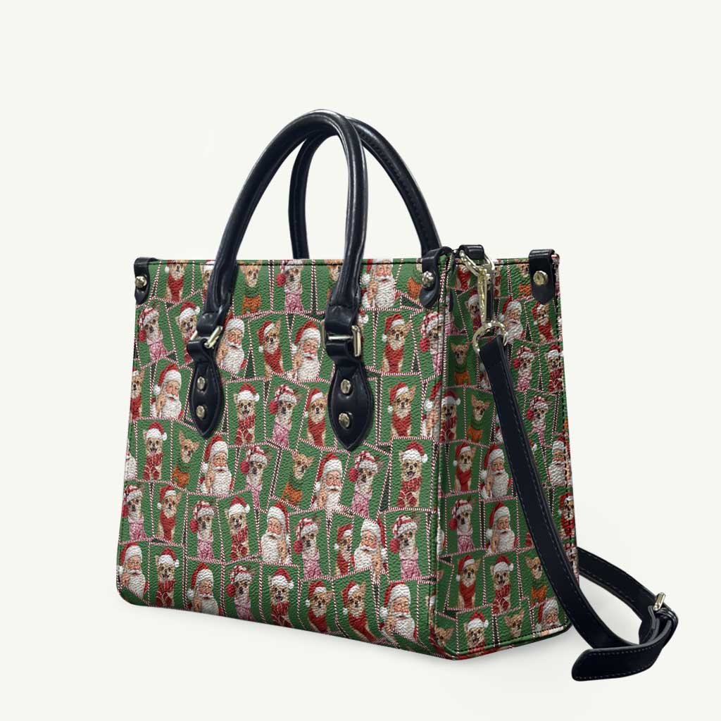 Chihuahua Santa Clau Christmas Leather Bag Xmas Holiday Patterns - Wonder Print Shop
