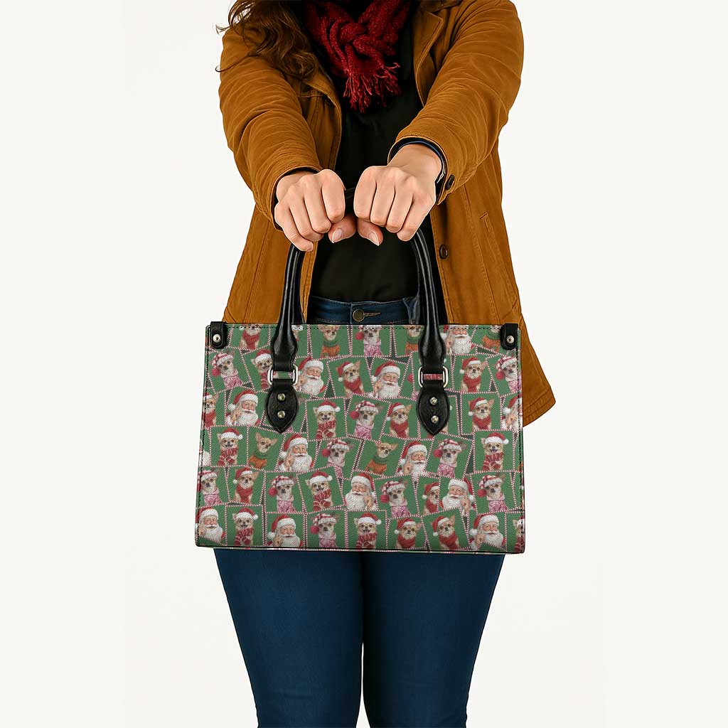 Chihuahua Santa Clau Christmas Leather Bag Xmas Holiday Patterns - Wonder Print Shop