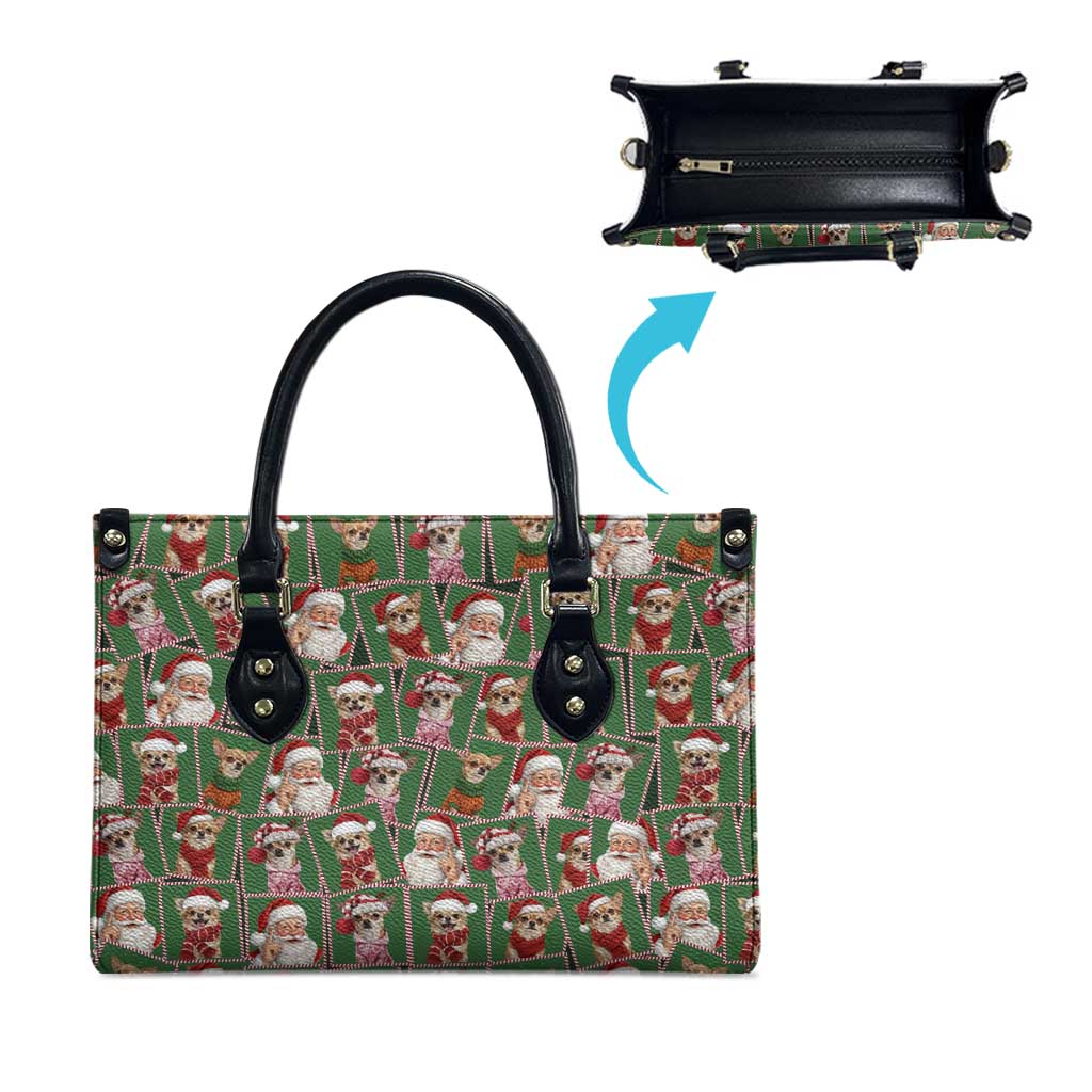 Chihuahua Santa Clau Christmas Leather Bag Xmas Holiday Patterns - Wonder Print Shop