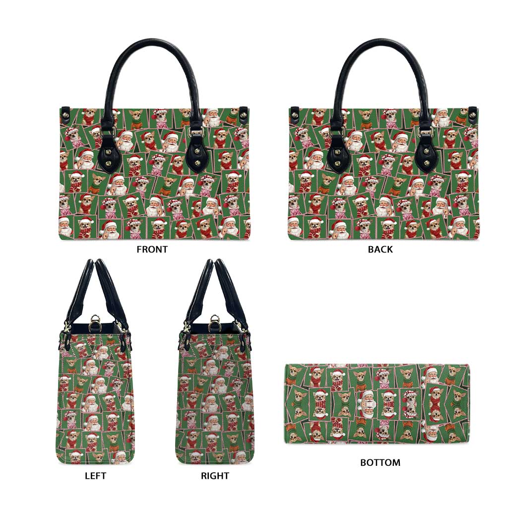 Chihuahua Santa Clau Christmas Leather Bag Xmas Holiday Patterns - Wonder Print Shop