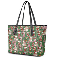 Chihuahua Santa Clau Christmas Leather Tote Bag Xmas Holiday Patterns - Wonder Print Shop
