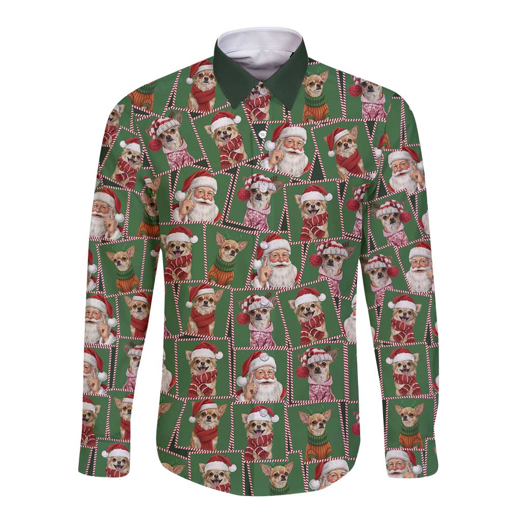 Chihuahua Santa Clau Christmas Long Sleeve Button Shirt Xmas Holiday Patterns - Wonder Print Shop