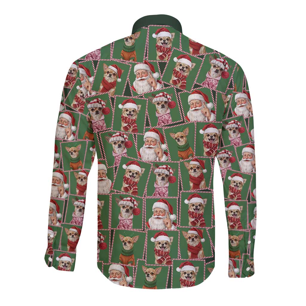 Chihuahua Santa Clau Christmas Long Sleeve Button Shirt Xmas Holiday Patterns - Wonder Print Shop
