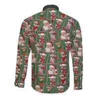 Chihuahua Santa Clau Christmas Long Sleeve Button Shirt Xmas Holiday Patterns - Wonder Print Shop