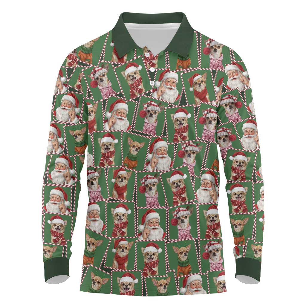 Chihuahua Santa Clau Christmas Long Sleeve Polo Shirt Xmas Holiday Patterns - Wonder Print Shop