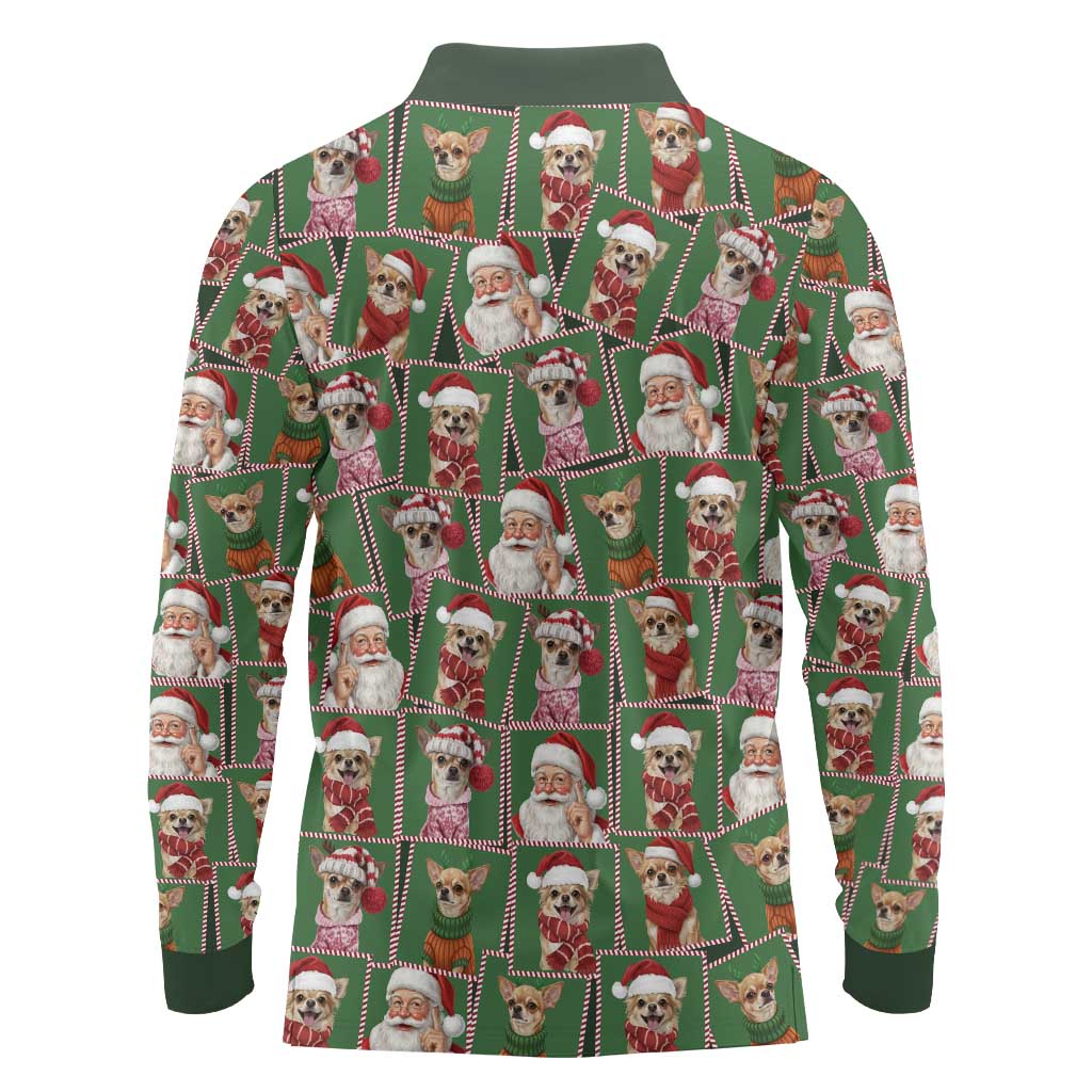 Chihuahua Santa Clau Christmas Long Sleeve Polo Shirt Xmas Holiday Patterns - Wonder Print Shop