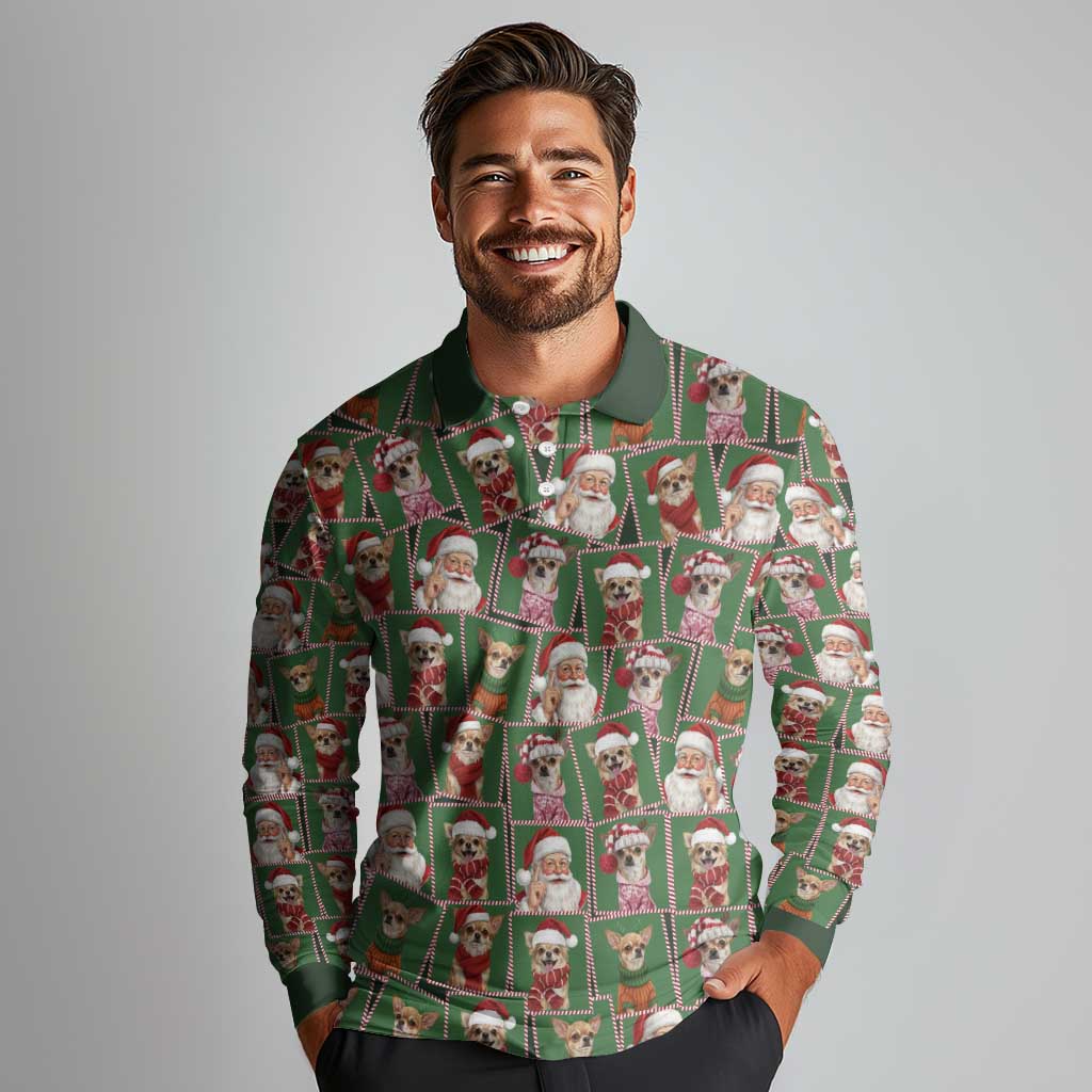 Chihuahua Santa Clau Christmas Long Sleeve Polo Shirt Xmas Holiday Patterns - Wonder Print Shop