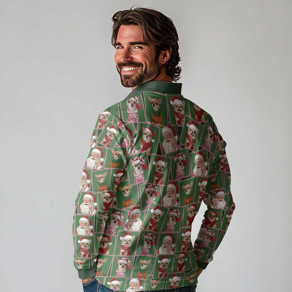 Chihuahua Santa Clau Christmas Long Sleeve Polo Shirt Xmas Holiday Patterns - Wonder Print Shop