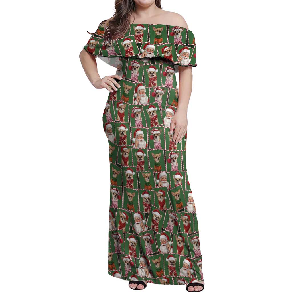 Chihuahua Santa Clau Christmas Off Shoulder Maxi Dress Xmas Holiday Patterns - Wonder Print Shop