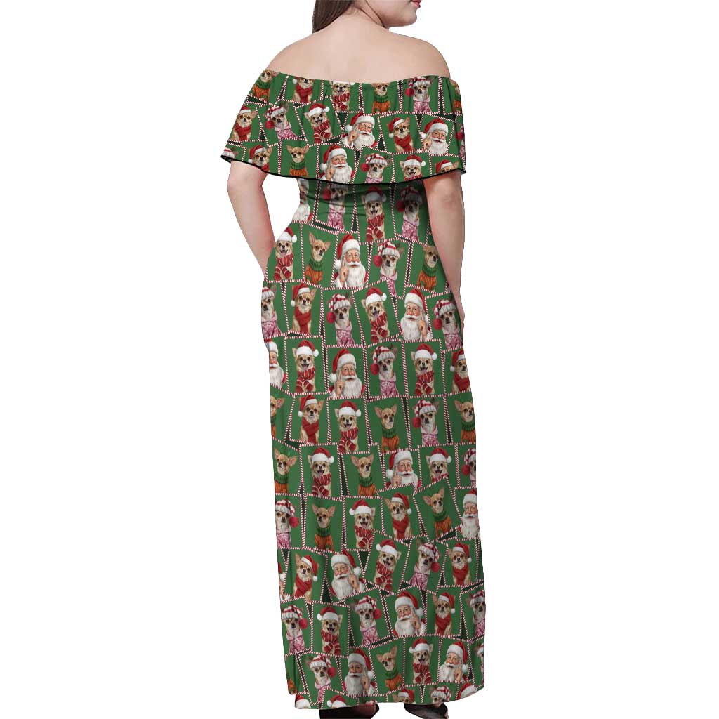 Chihuahua Santa Clau Christmas Off Shoulder Maxi Dress Xmas Holiday Patterns - Wonder Print Shop