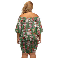 Chihuahua Santa Clau Christmas Off Shoulder Short Dress Xmas Holiday Patterns - Wonder Print Shop