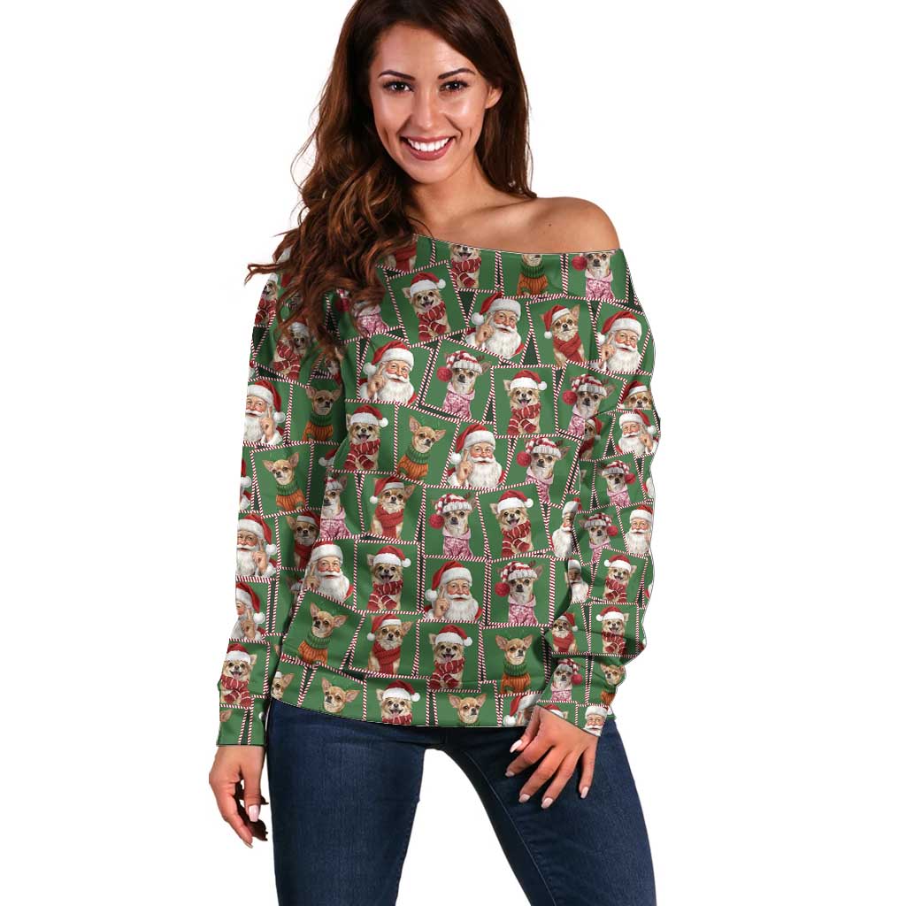 Chihuahua Santa Clau Christmas Off Shoulder Sweater Xmas Holiday Patterns - Wonder Print Shop