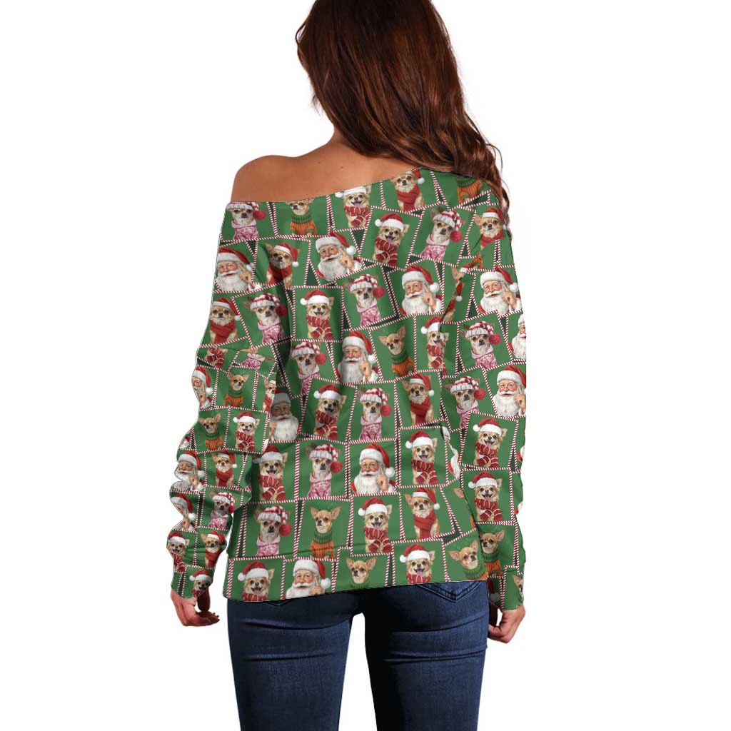 Chihuahua Santa Clau Christmas Off Shoulder Sweater Xmas Holiday Patterns - Wonder Print Shop